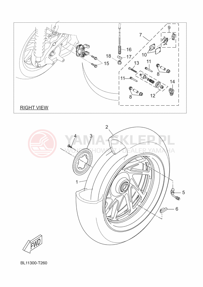 Schemat "Koło tył" do Yamaha XMAX 400 ABS