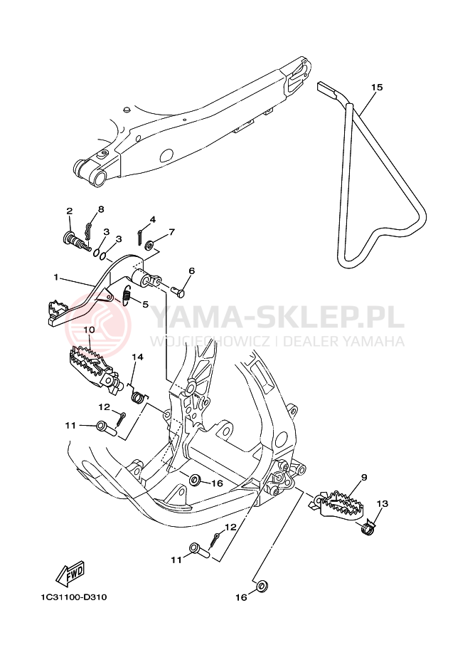 Schemat "Stopka postojowa i podnóżki" do Yamaha YZ125