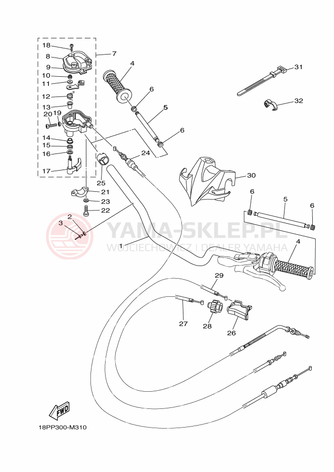 Schemat "Kierownica i osprzęt" do Yamaha YFZ450R