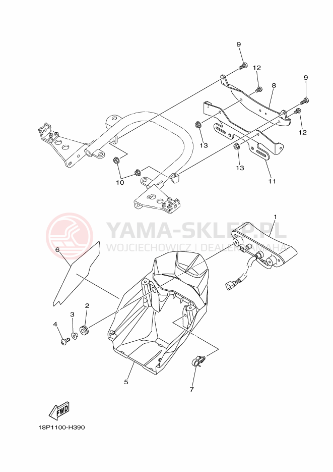 Schemat "lampa tył" do Yamaha YFZ450R