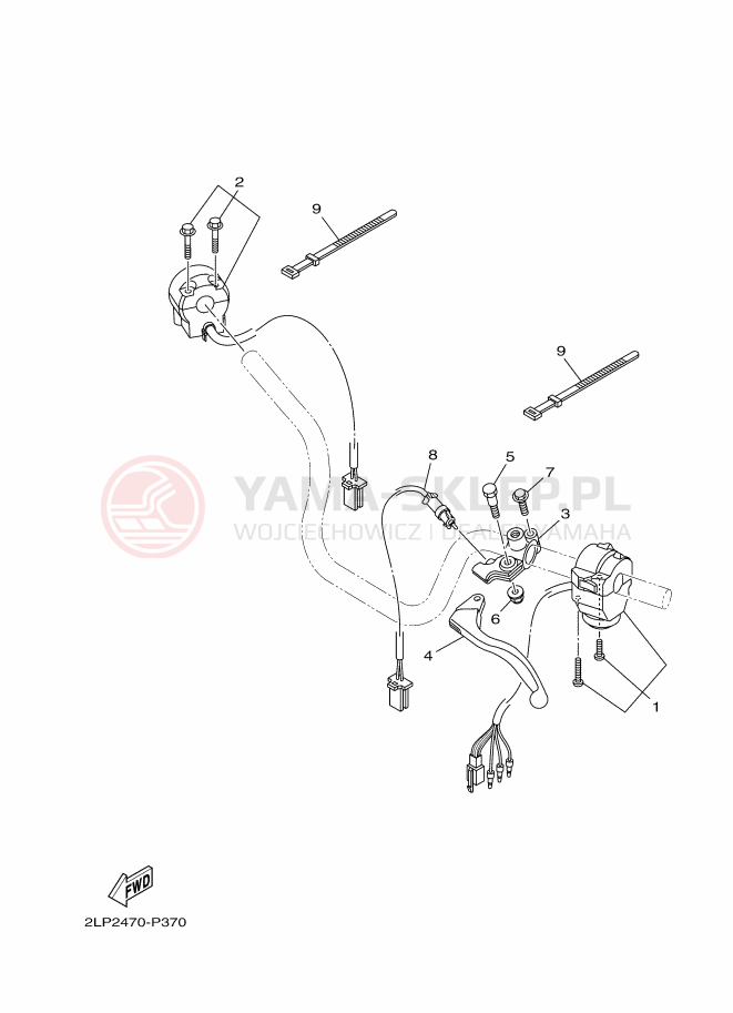 Schemat "Kierownica i osprzęt" do Yamaha YC125-5