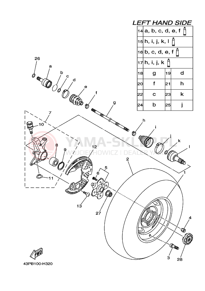 Schemat "Koło przód" do Yamaha GRIZZLY 700 FI