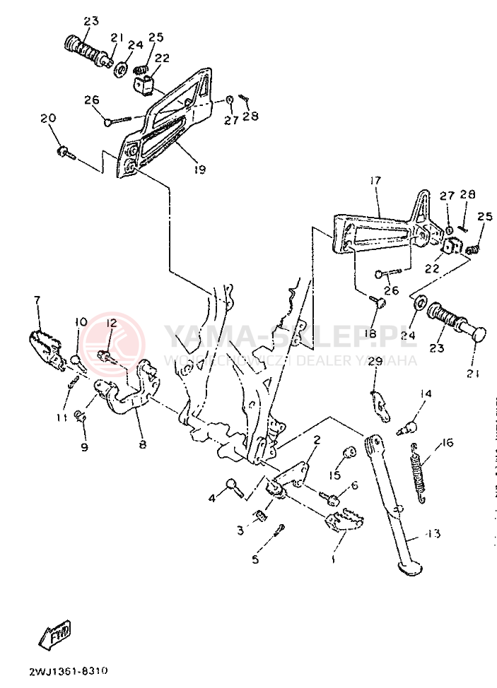 Schemat "Stopka postojowa i podnóżki" do Yamaha XT600