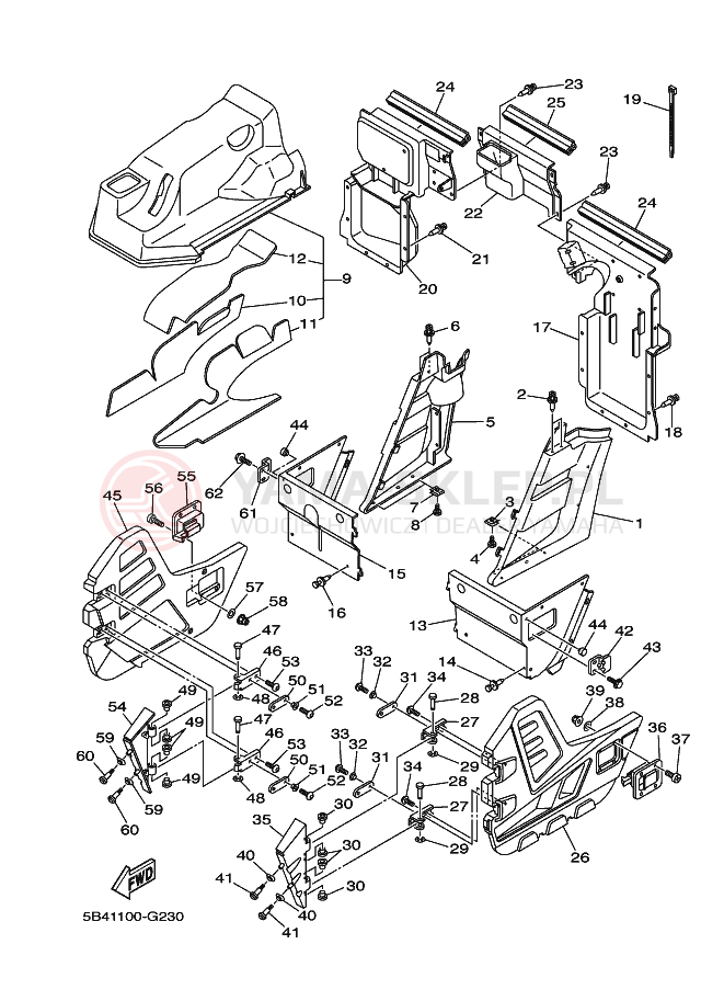 Schemat "Pokrywa boczna" do Yamaha RHINO 700 FI