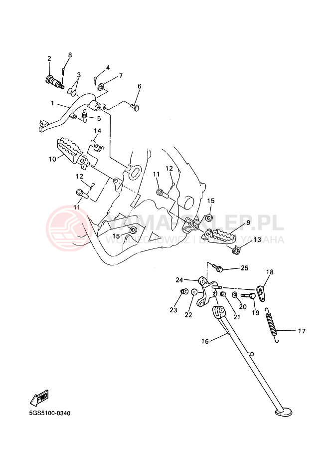 Schemat "Stopka postojowa i podnóżki" do Yamaha WR400F