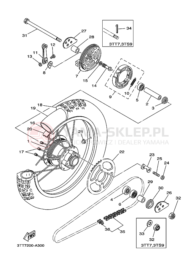 Schemat "Koło tył" do Yamaha DT125