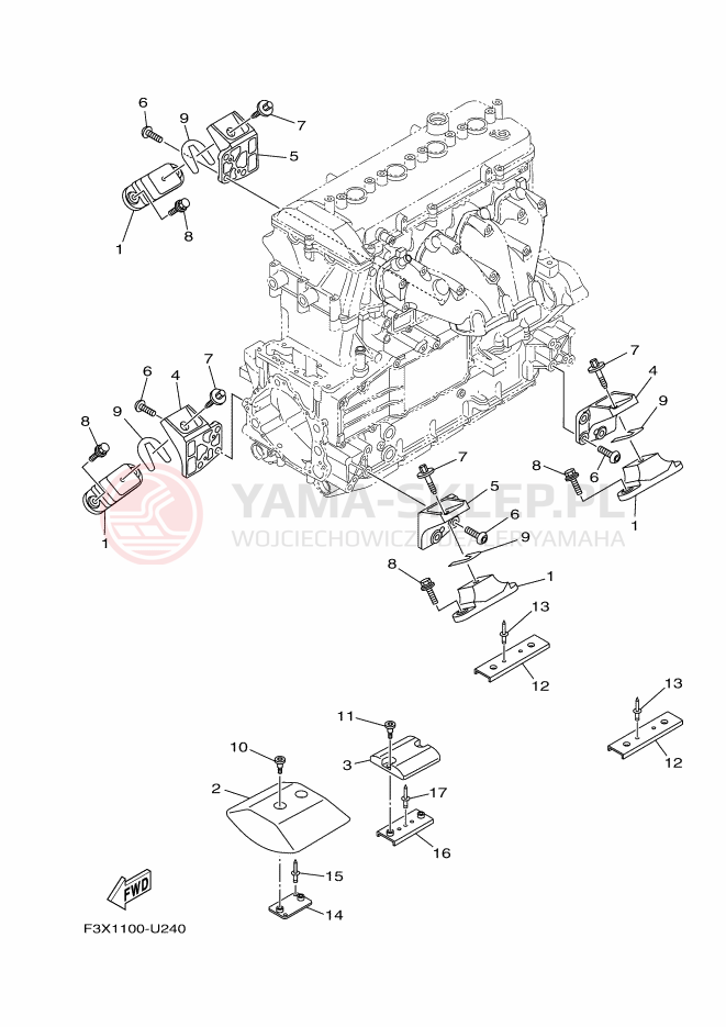 Schemat "Mocowanie silnika" do Yamaha FX1800G