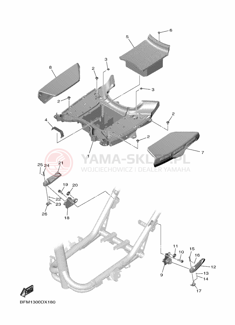 Schemat "Podnóżki, dźwignia hamulca tylnego" do Yamaha NEO'S