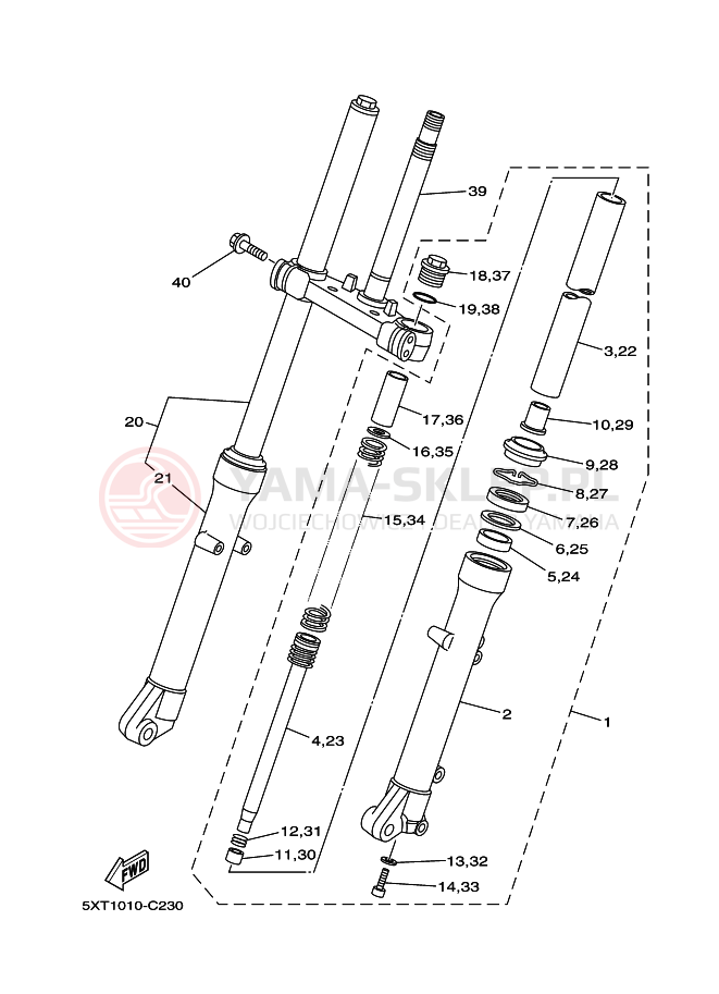 Schemat "Amortyzatory przód" do Yamaha XG250 TRICKER
