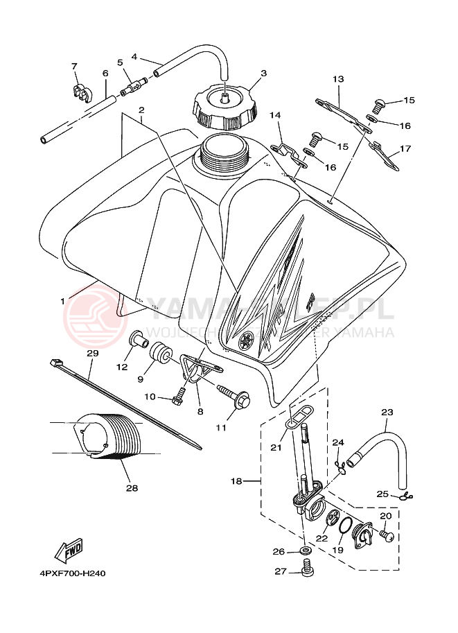 Schemat "zbiornik paliwa" do Yamaha TT250R