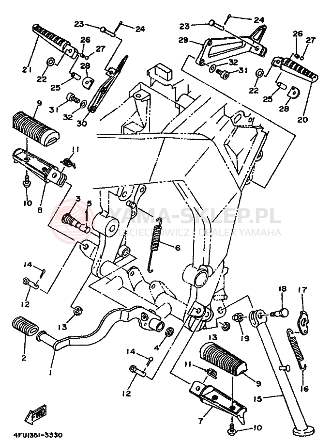 Schemat "Stopka postojowa i podnóżki" do Yamaha TDR125