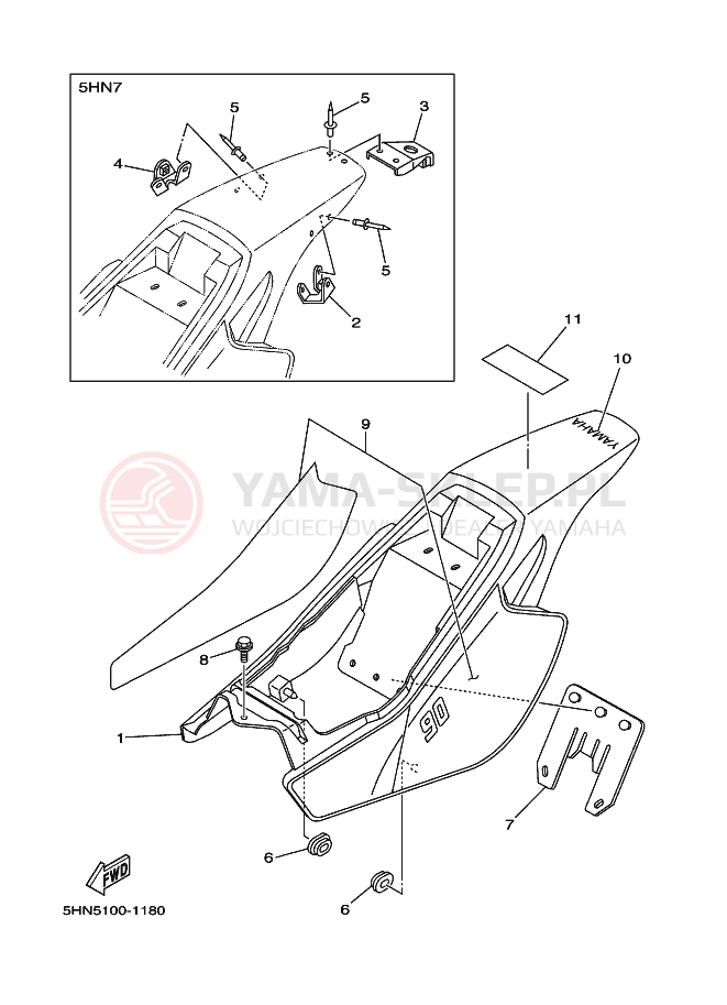 Schemat "Pokrywa boczna" do Yamaha TT-R90