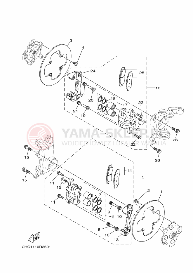 Schemat "Zacisk hamulcowy + tarcza przód" do Yamaha YXZ1000R SS
