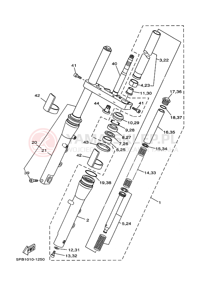 Schemat "Amortyzatory przód" do Yamaha XVS1100 DRAGSTAR 1100