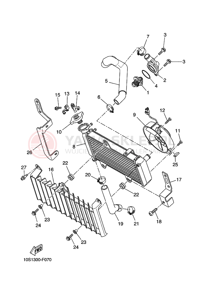 Schemat "Węże chłodnicy" do Yamaha XT660X