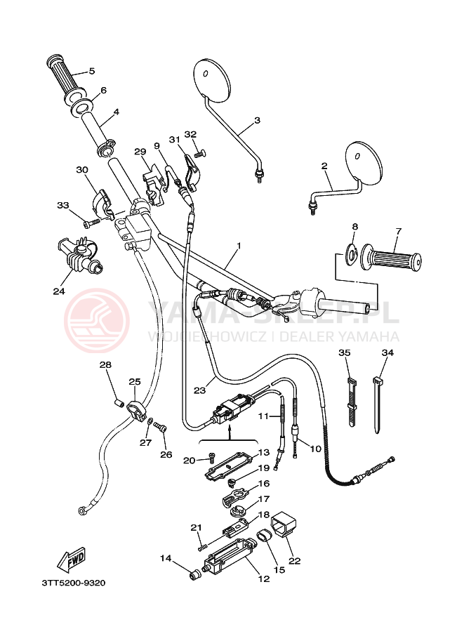 Schemat "Kierownica i osprzęt" do Yamaha DT125