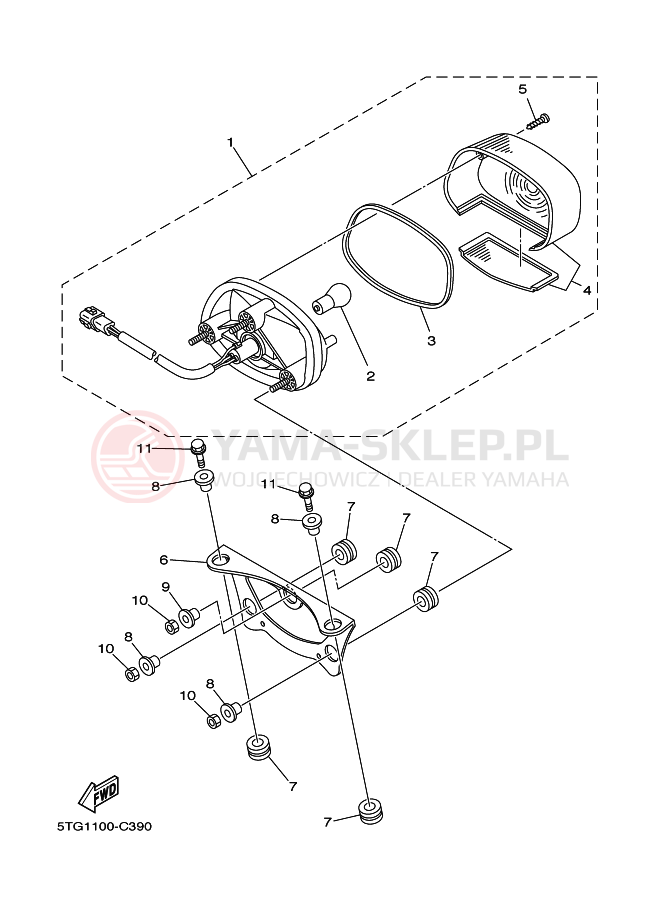 Schemat "Oświetlenie tył" do Yamaha YFZ450T