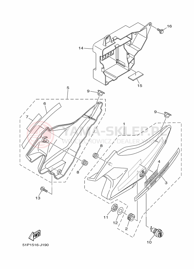 Schemat "Pokrywa boczna" do Yamaha YBR125ESD