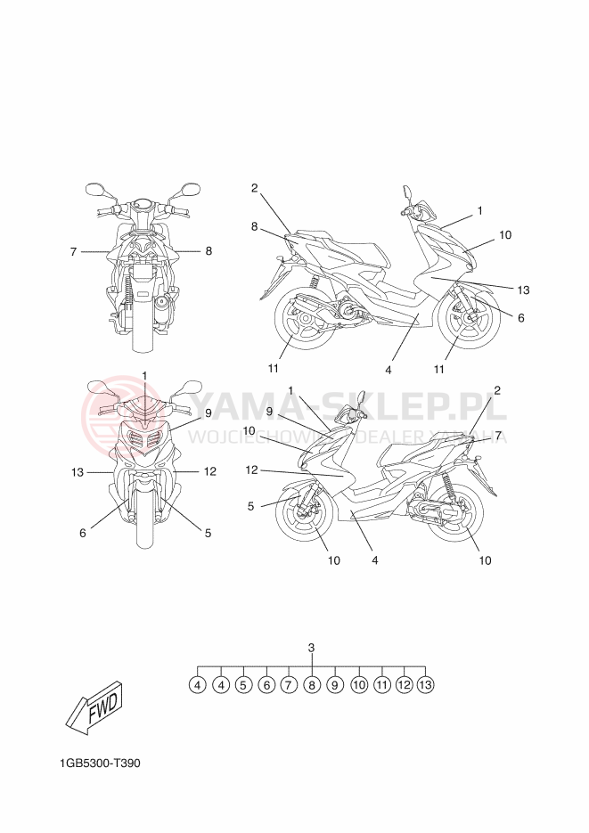 Schemat "naklejki" do Yamaha AEROX 4