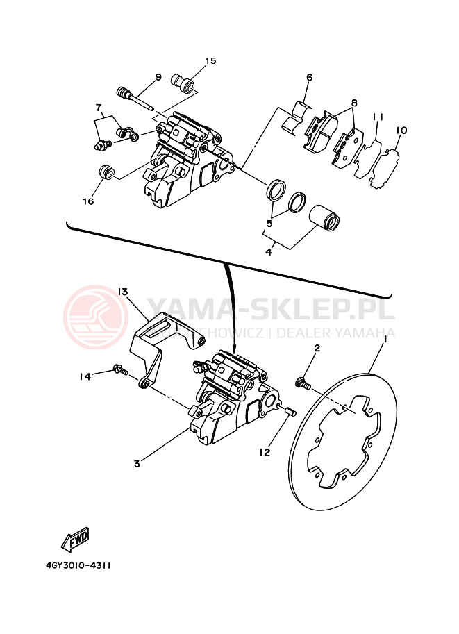 Schemat "Zacisk hamulcowy tylny" do Yamaha TT250R