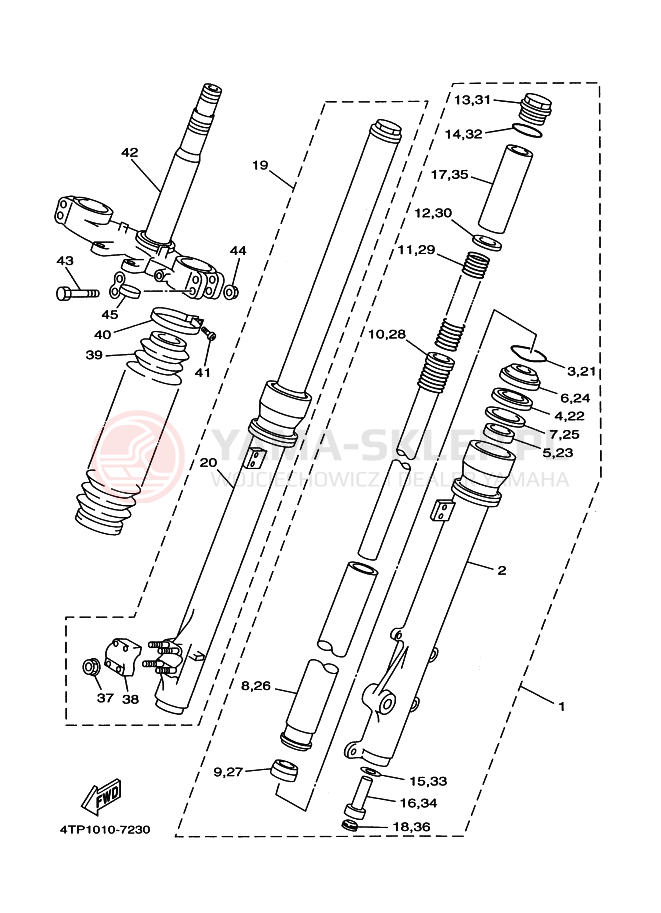 Schemat "Amortyzatory przód" do Yamaha DT230 DT230L