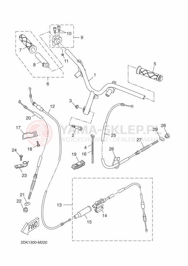 Schemat "Kierownica i osprzęt" do Yamaha YN50E