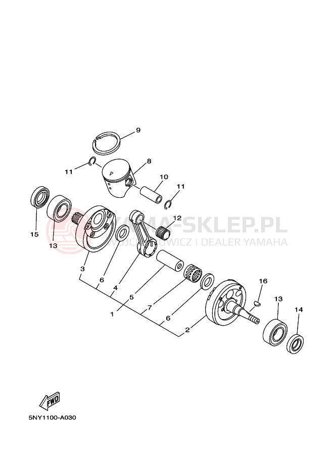 Schemat "Wał korbowy, tłok" do Yamaha YZ125