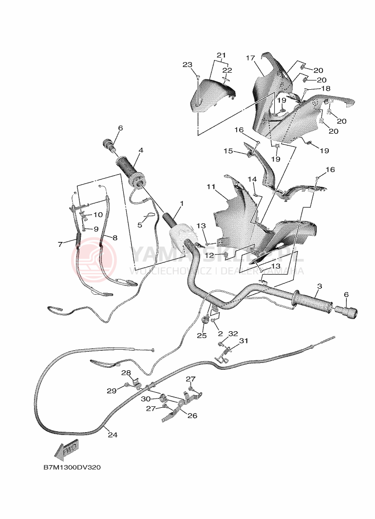 Schemat "Kierownica i osprzęt" do Yamaha TMAX TECH MAX