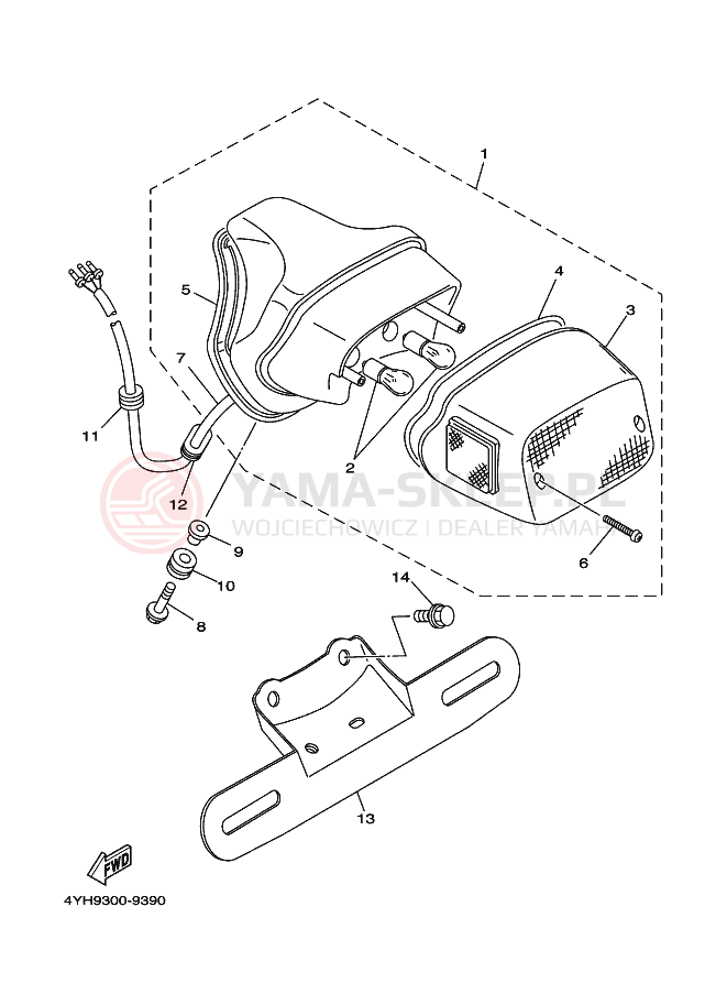 Schemat "lampa tył" do Yamaha XV535 VIRAGO