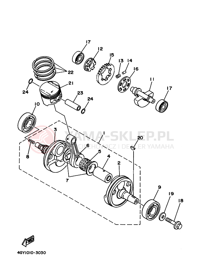 Schemat "Wał korbowy, tłok" do Yamaha TT250R