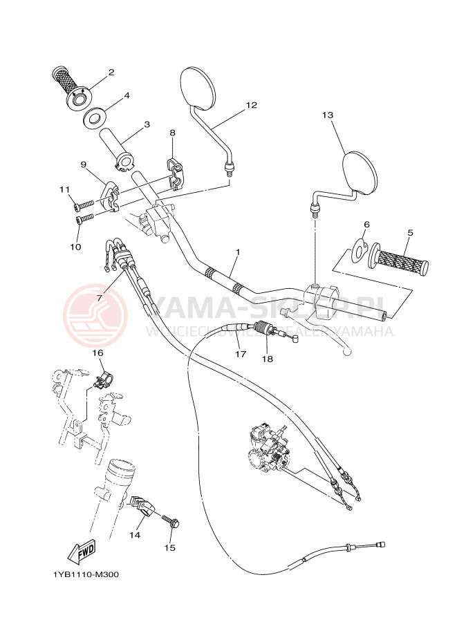 Schemat "Kierownica i osprzęt" do Yamaha XT250E