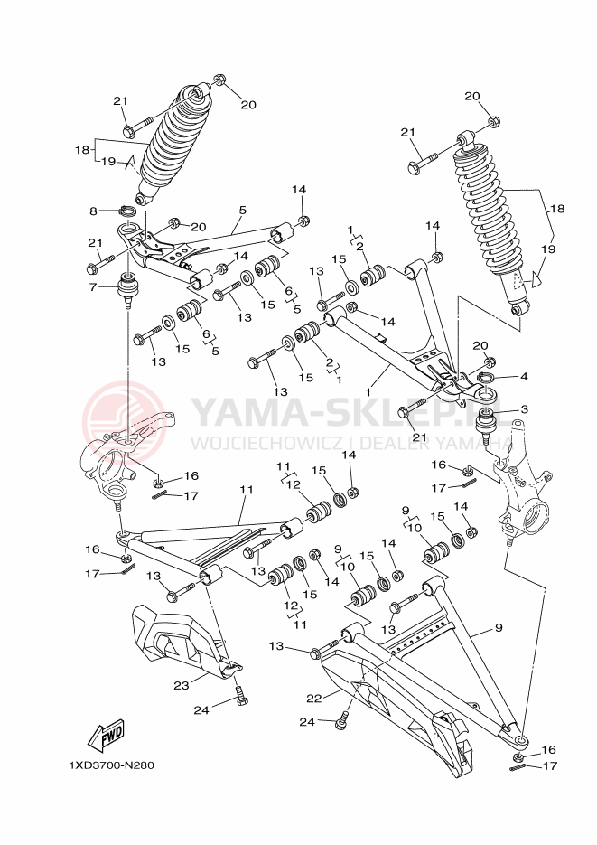 Schemat "PRZEDNIE ZAWIESZENIE KOŁA" do Yamaha YXM700PE