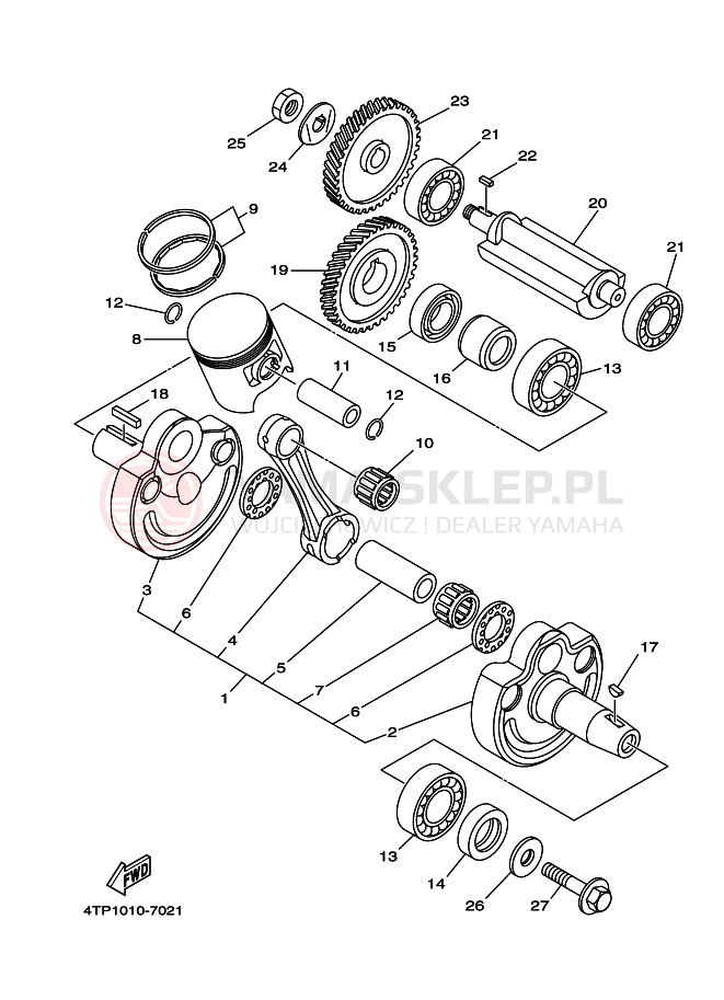 Schemat "Wał korbowy, tłok" do Yamaha DT230 LANZA