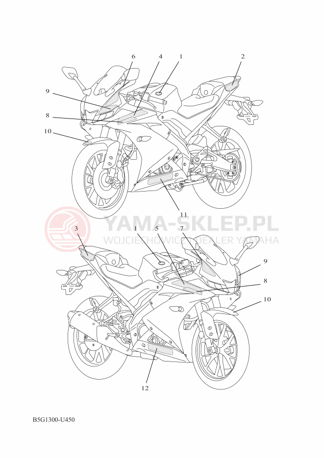Schemat "naklejki" do Yamaha YZF-R125