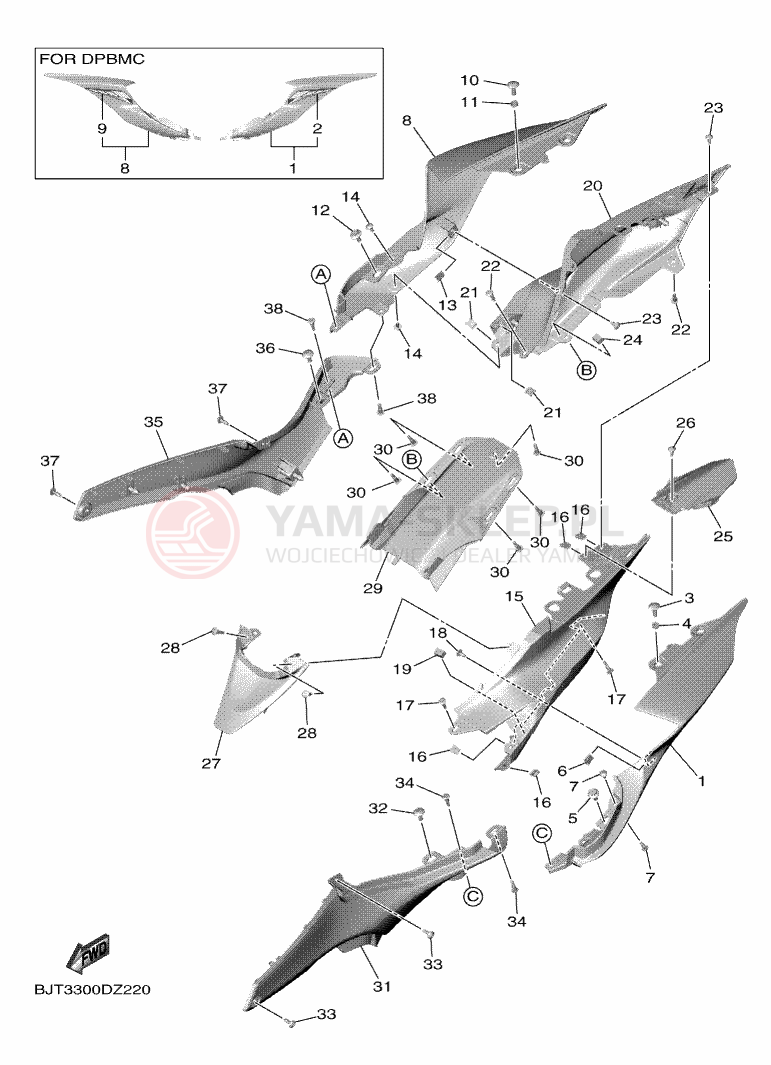 Schemat "Pokrywa boczna" do Yamaha R7 35KW