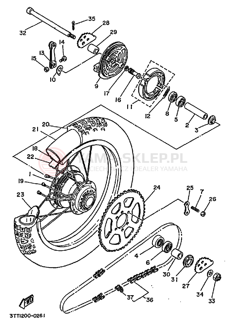Schemat "Koło tył" do Yamaha DT175 DT175B