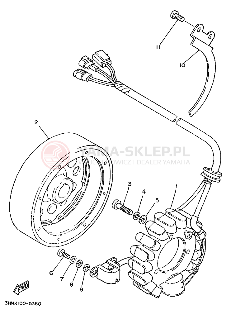 Schemat "prądnica" do Yamaha YFM350FW