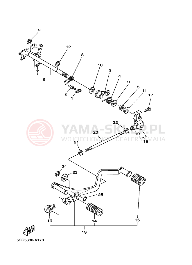 Schemat "Dźwignia zmiany biegów, wałek" do Yamaha XVS650A DRAGSTAR CLASSIC