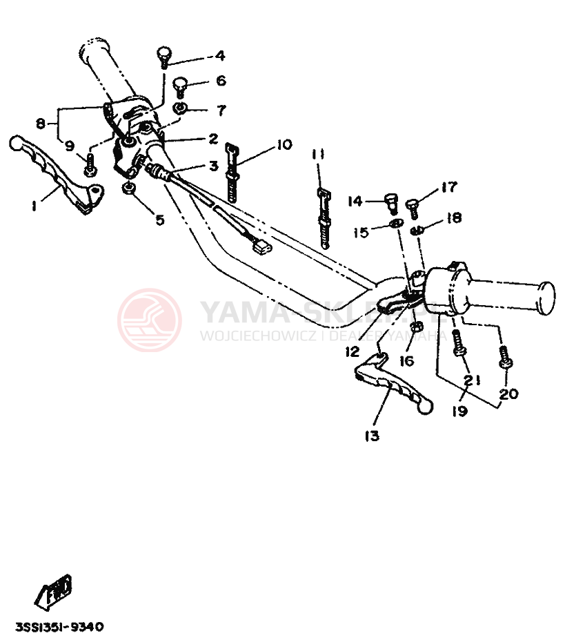 Schemat "Kierownica i osprzęt" do Yamaha DT125MX