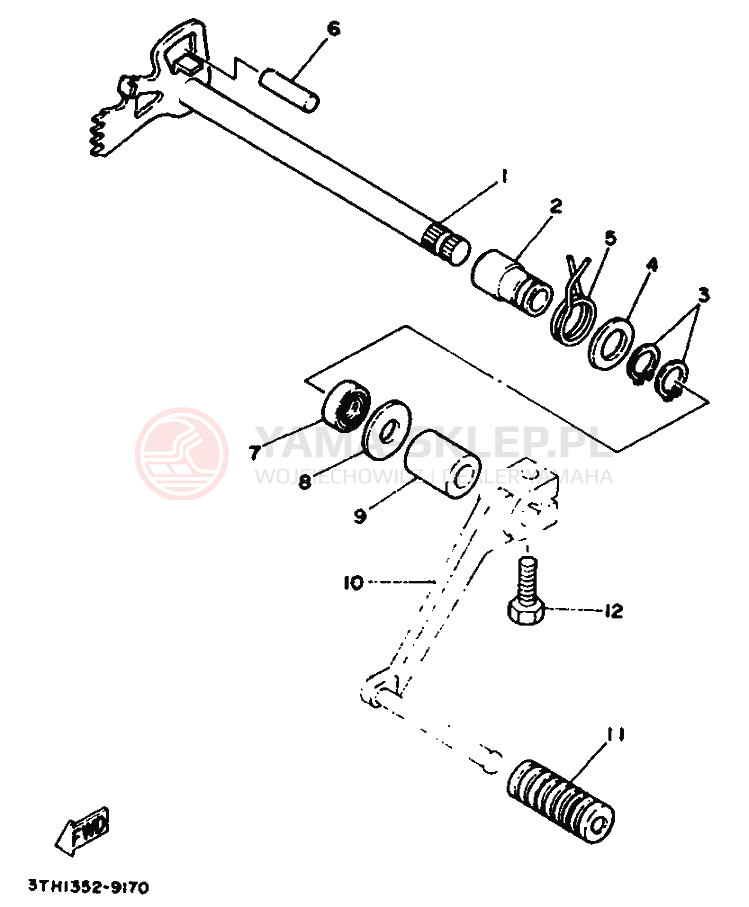 Schemat "Dźwignia zmiany biegów, wałek" do Yamaha SR250SP