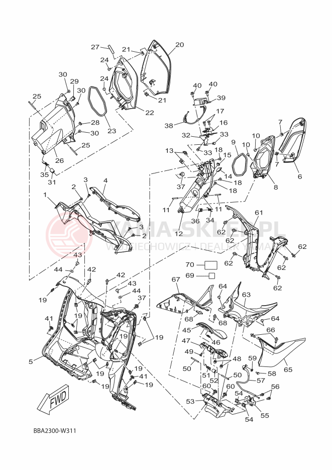 Schemat "Nadwozie przód" do Yamaha XMAX 125