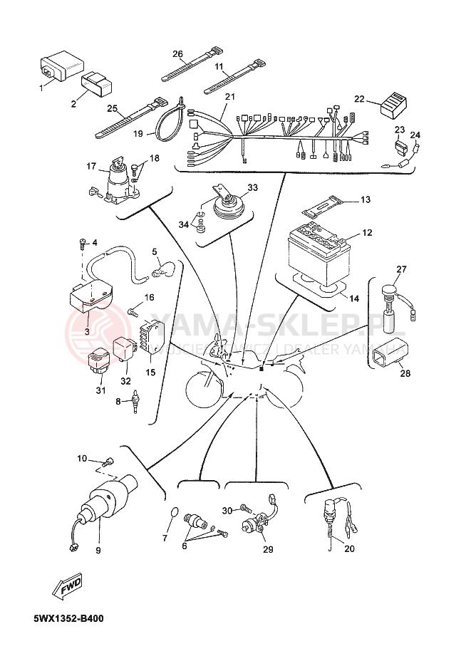 Schemat "układ elektryczny" do Yamaha TZR50