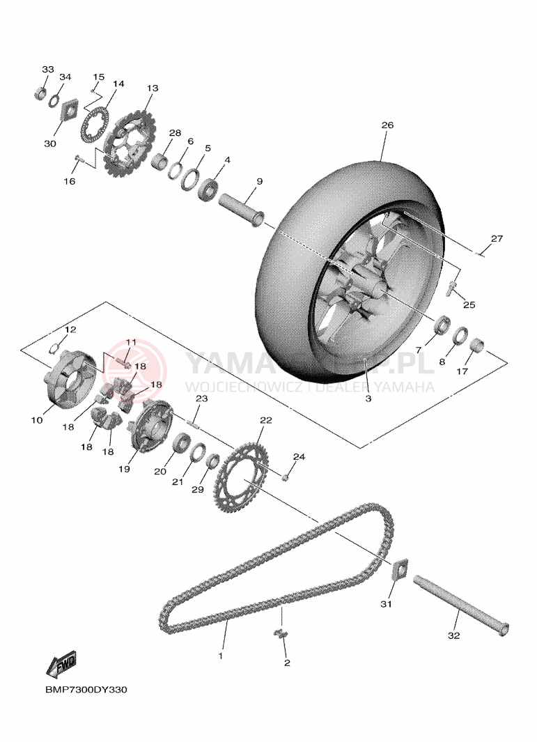 Schemat "Koło tył" do Yamaha R1