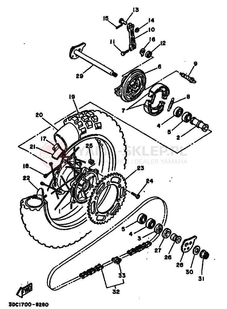 Schemat "Koło tył" do Yamaha TT250