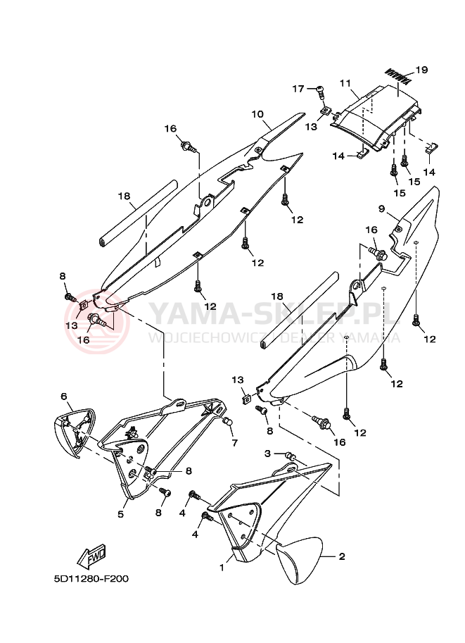 Schemat "Pokrywa boczna" do Yamaha YBR250