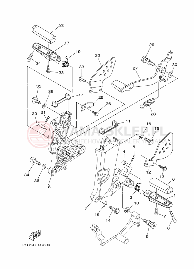 Schemat "Stopka postojowa i podnóżki" do Yamaha FZ16