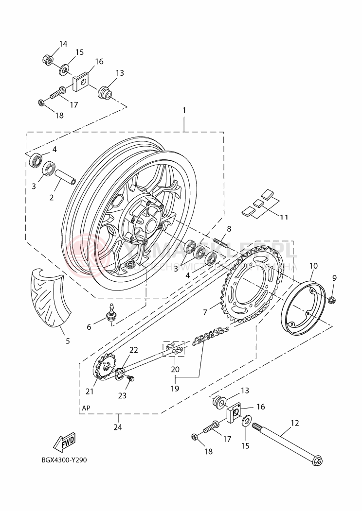 Schemat "Koło tył" do Yamaha XSR125
