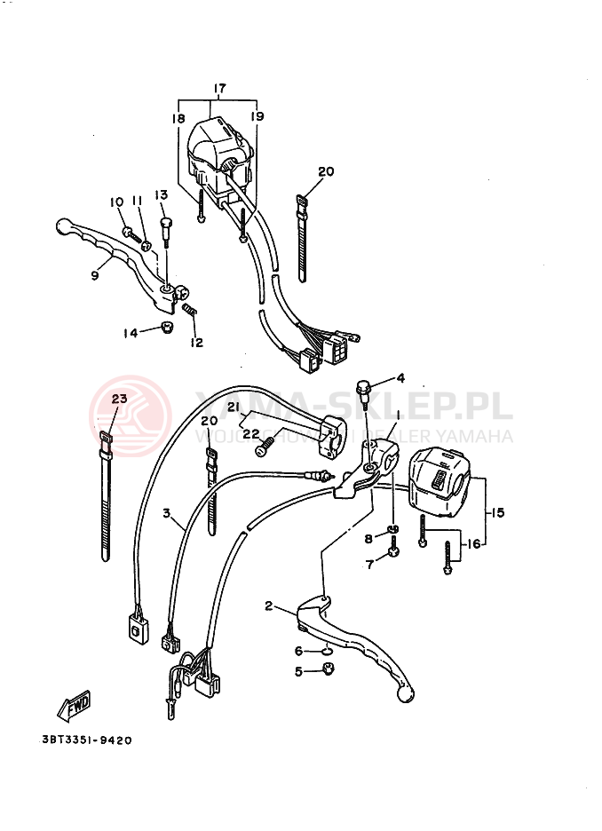 Schemat "Kierownica i osprzęt" do Yamaha XV535S VIRAGO