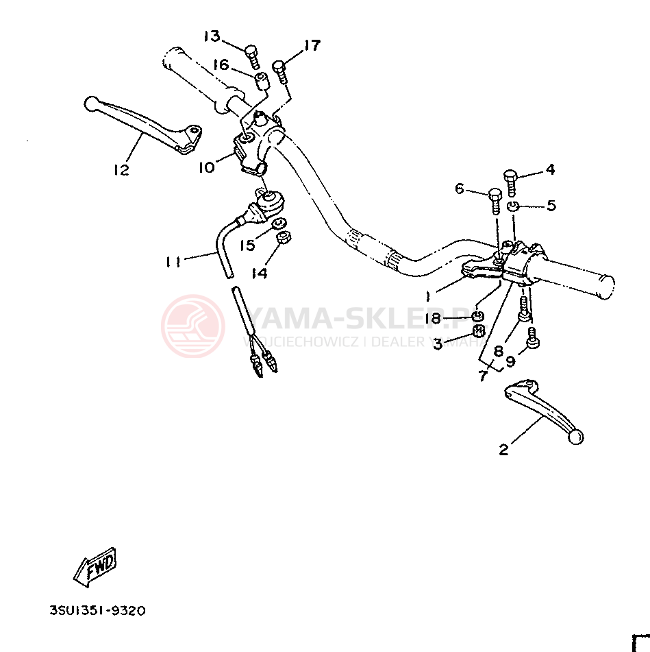 Schemat "Kierownica i osprzęt" do Yamaha TY125