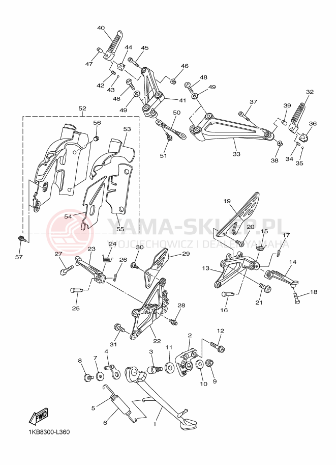 Schemat "Stopka postojowa i podnóżki" do Yamaha YZF-R1